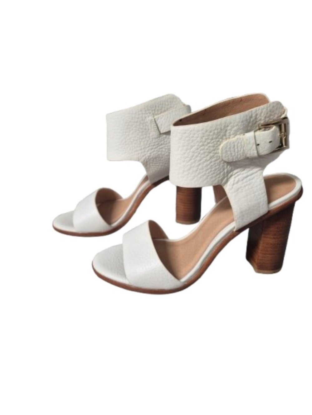 37.5 Joie Opal White Leather Stacked Block Heel Sandals